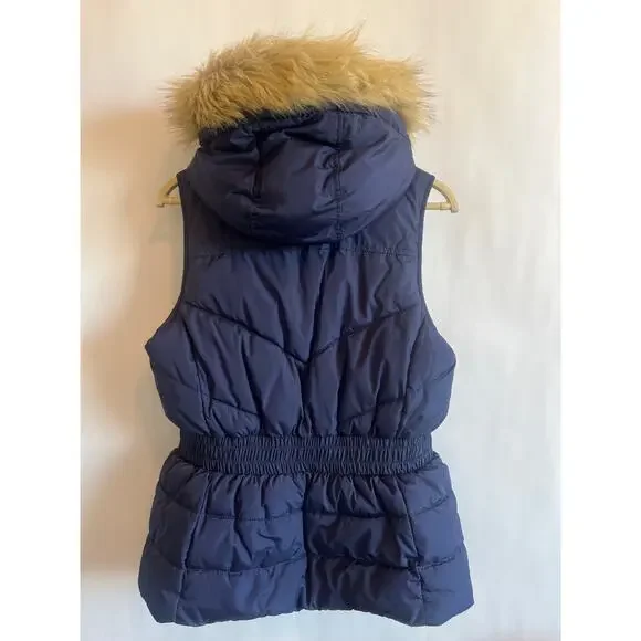 Banana Republic Faux Fur Puffer Quilted Winter Vest Blue Size Small - Picture 5 of 10
